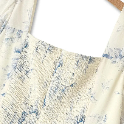 Square Neck Puff Short Sleeve Lace Trim Tiered Summer Dress - image 2