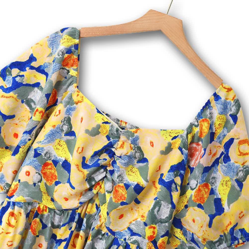 Plus Size Empire Waist Floral Puff Short Sleeve Lightweight Summer Dress - image 1