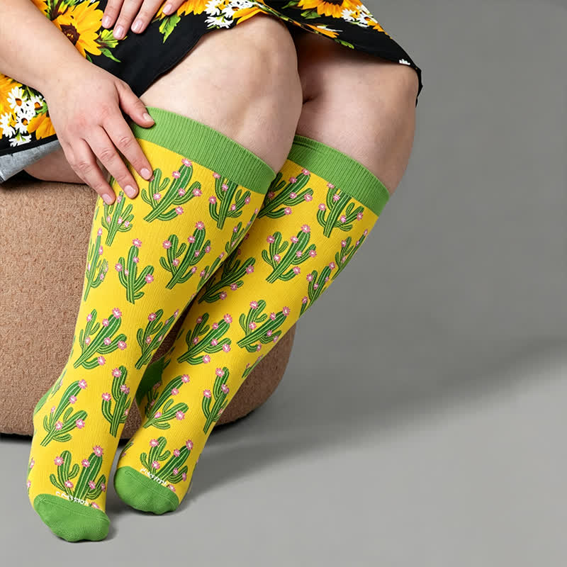 Plus Size Cactus Pop Compression Socks - Yellow - 4XL - image 1