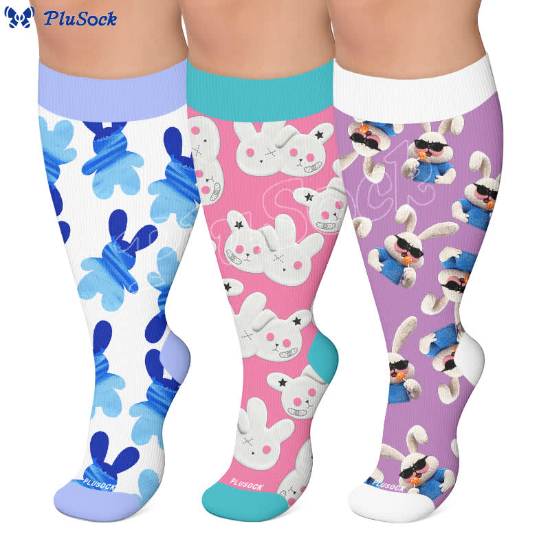 Plus Size Patchwork Rabbit Compression Socks - image 0