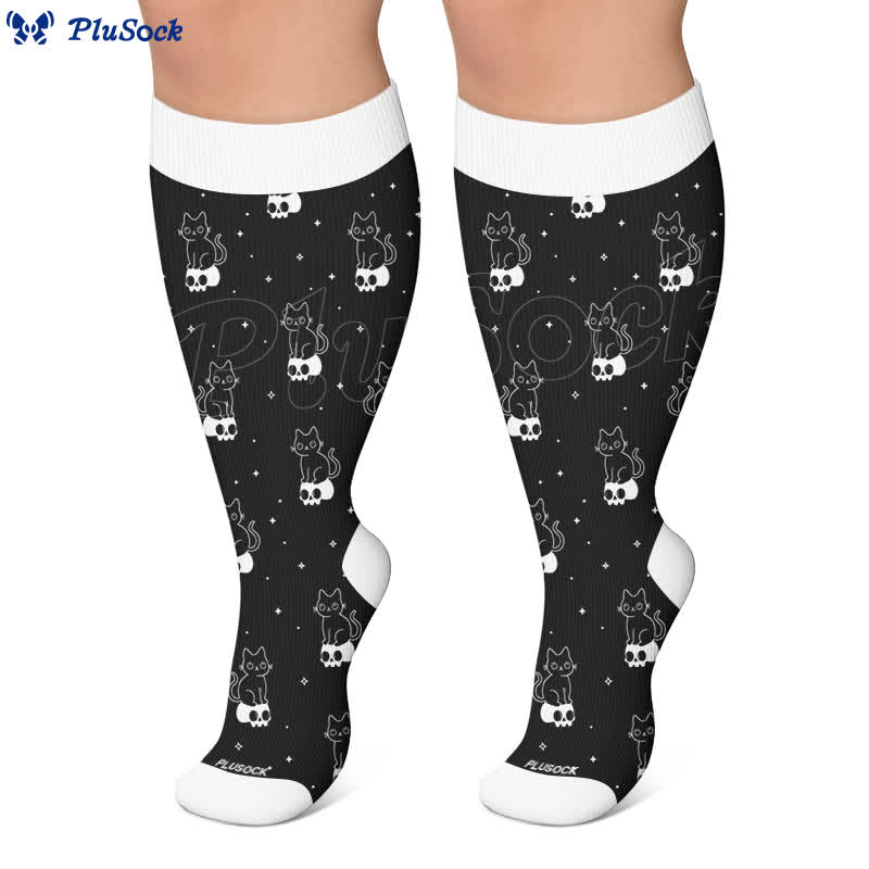 Plus Size Cartoon Ghost Cat Compression Socks - image 5
