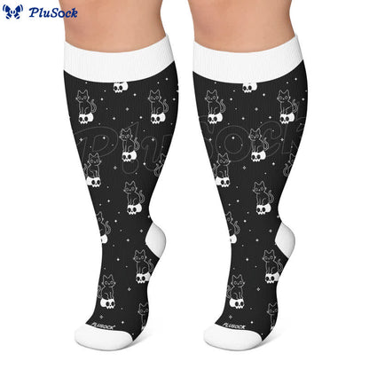 Plus Size Cartoon Ghost Cat Compression Socks - image 5