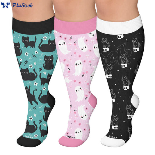 Plus Size Cartoon Ghost Cat Compression Socks - image 0