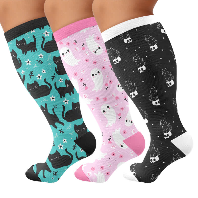 Plus Size Cartoon Ghost Cat Compression Socks - image 4