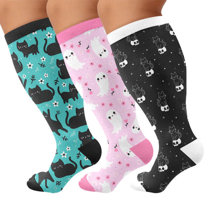 Plus Size Cartoon Ghost Cat Compression Socks - image 4