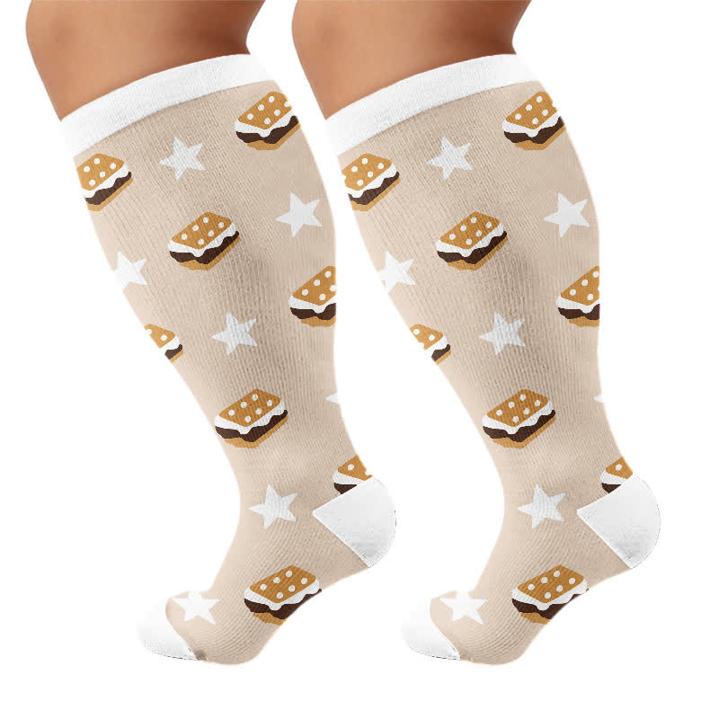 Plus Size Pancake Cookie Compression Socks - Khaki - 4XL - image 9