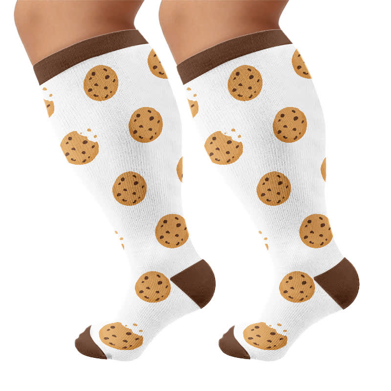 Plus Size Pancake Cookie Compression Socks - White - 4XL - image 7