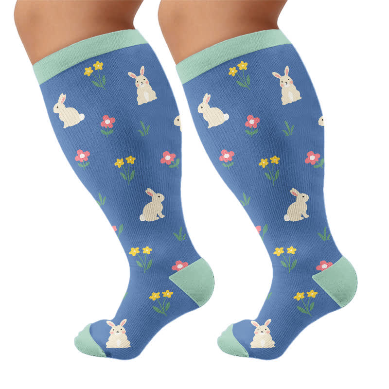 Plus Size Bunny Bloom Compression Socks - Blue - 4XL - image 5
