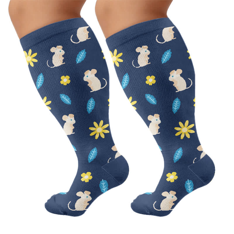 Plus Size Bunny Bloom Compression Socks - Navy Blue - 4XL - image 7