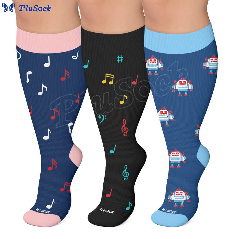 Plus Size Music Robot Compression Socks - image 0