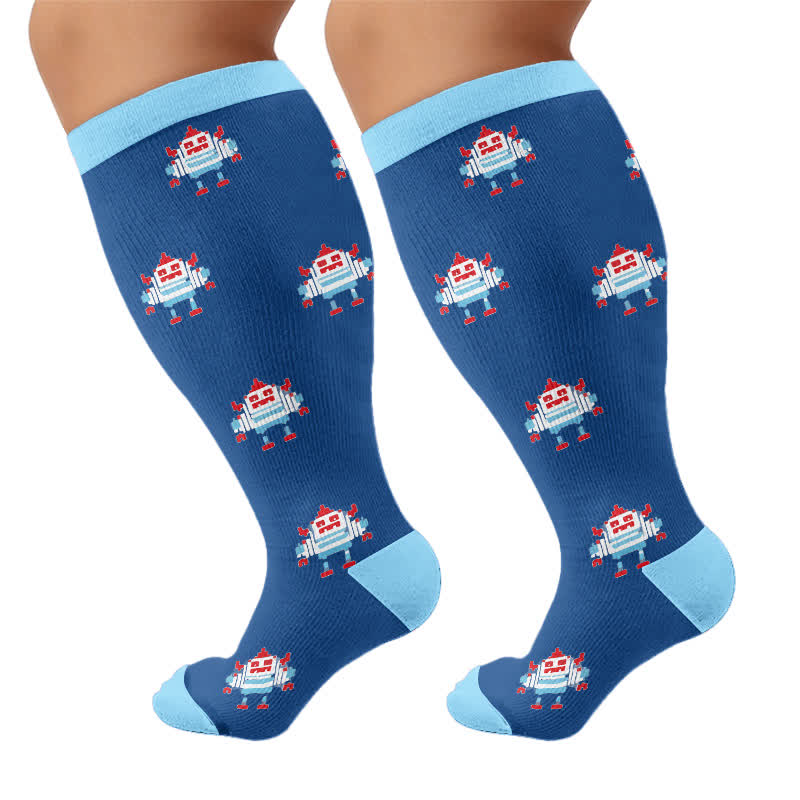 Plus Size Music Robot Compression Socks - Blue - 4XL - image 9