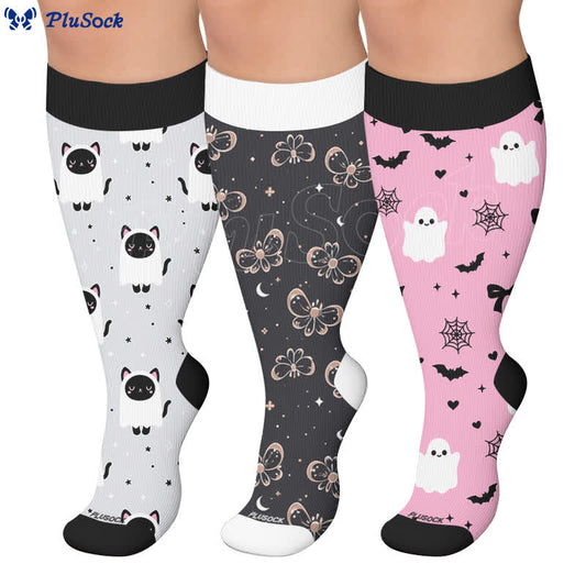 Plus Size Ghost Cat Compression Socks - image 0