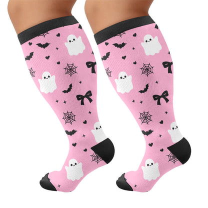 Plus Size Ghost Cat Compression Socks - Pink - 4XL - image 7