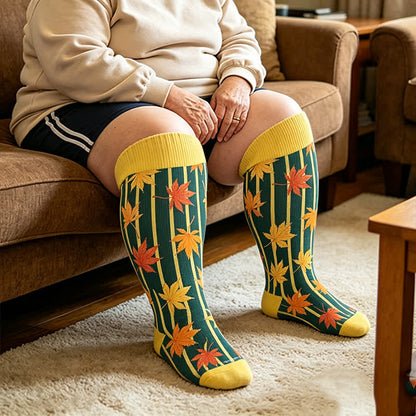 Plus Size Black Cat Bat Compression Socks - Yellow - 4XL - image 3