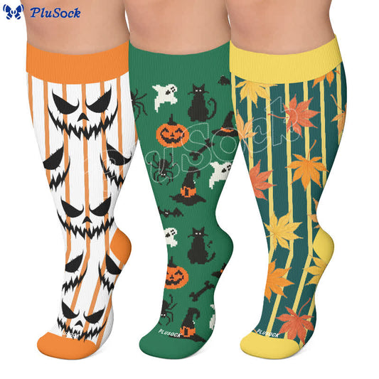Plus Size Black Cat Bat Compression Socks - image 0