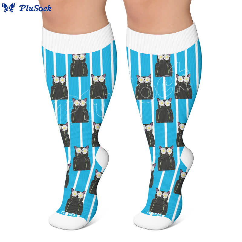 Plus Size Cat Heart Stripe Compression Socks - image 5