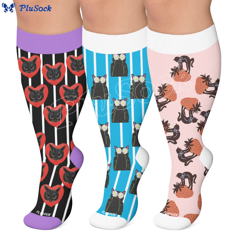 Plus Size Cat Heart Stripe Compression Socks - image 0