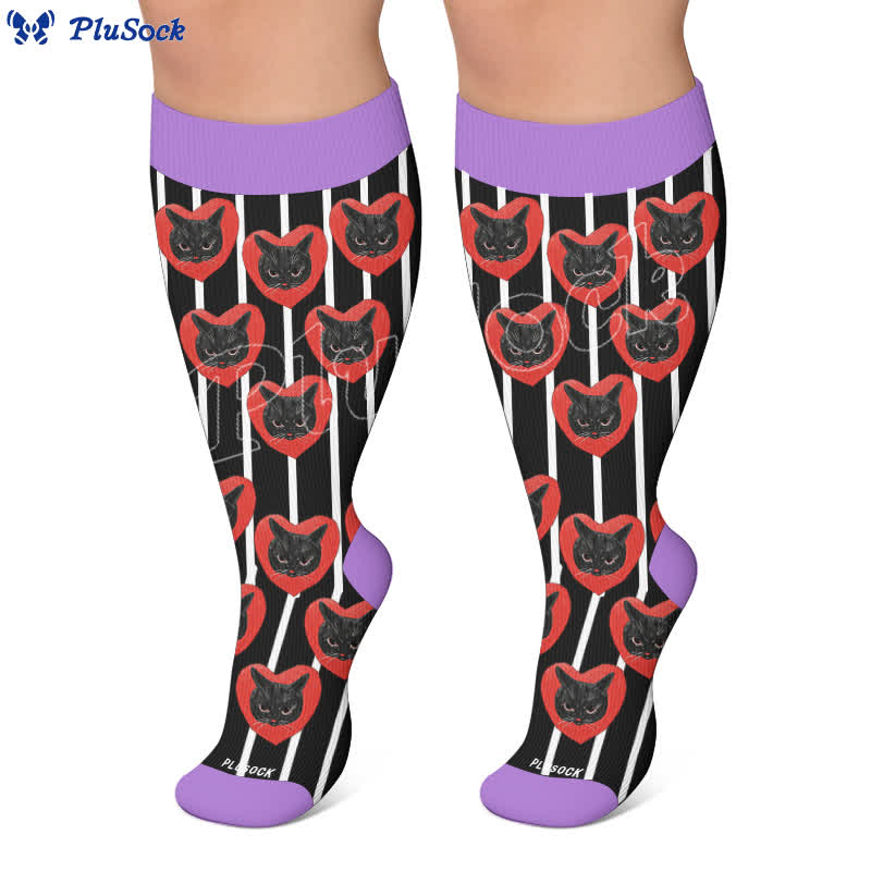 Plus Size Cat Heart Stripe Compression Socks - image 4