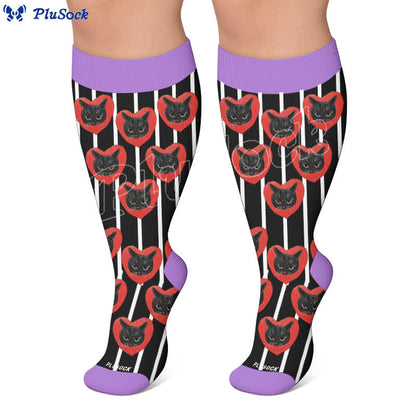 Plus Size Cat Heart Stripe Compression Socks - image 4