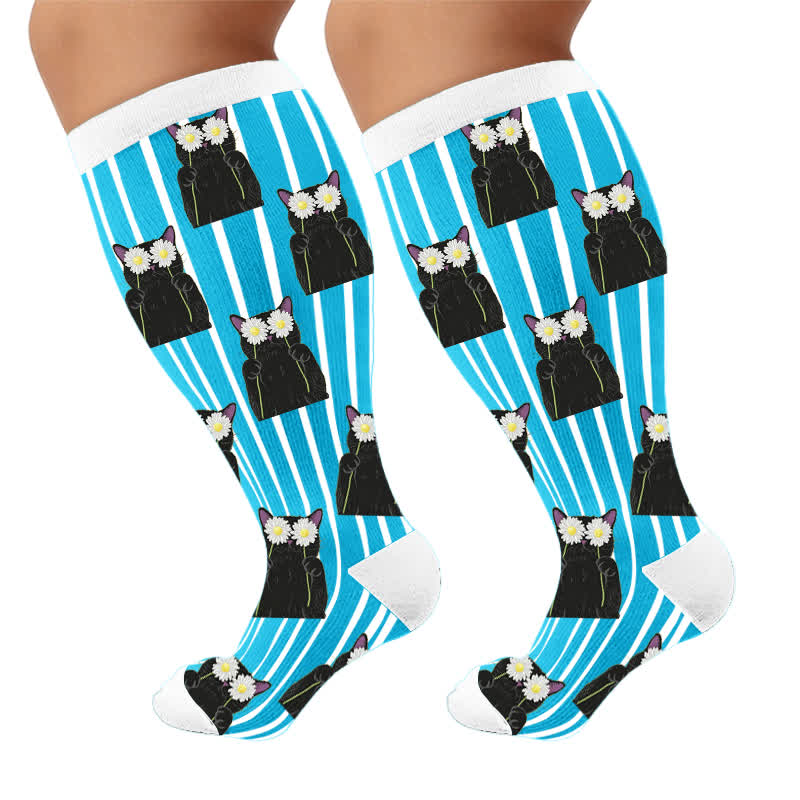 Plus Size Cat Heart Stripe Compression Socks - image 9