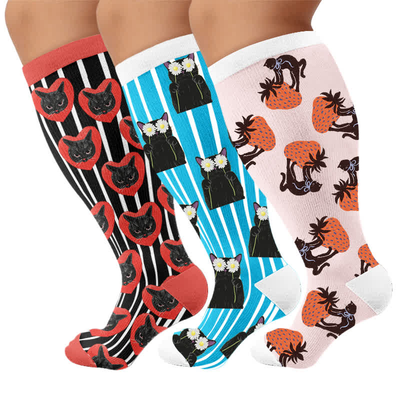 Plus Size Cat Heart Stripe Compression Socks - image 7
