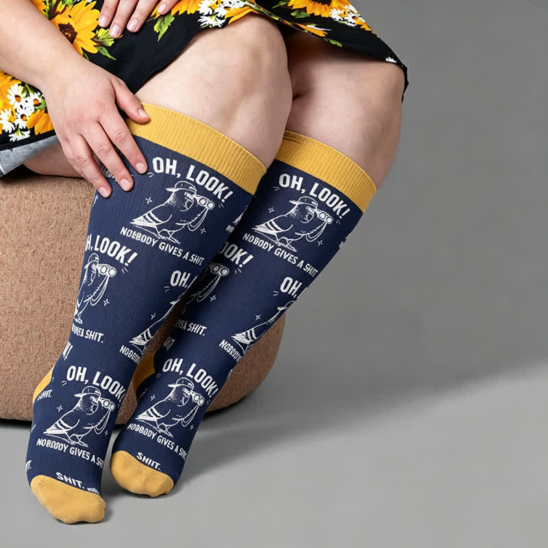 Plus Size Pigeon Compression Socks - Blue - 4XL - image 1