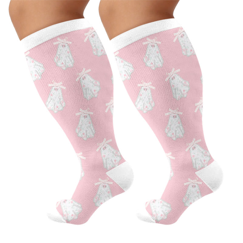 Plus Size Stripe Spider Ghost Compression Socks - Pink - 4XL - image 5