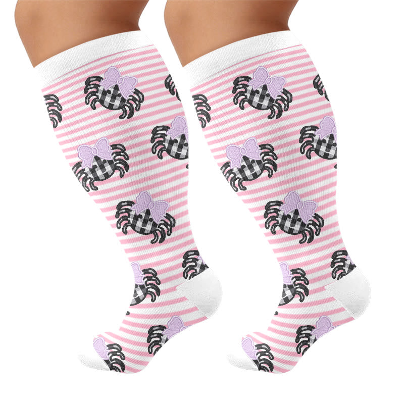 Plus Size Stripe Spider Ghost Compression Socks - Light Pink - 4XL - image 7