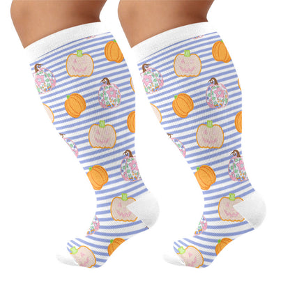 Plus Size Stripe Spider Ghost Compression Socks - Blue - 4XL - image 9