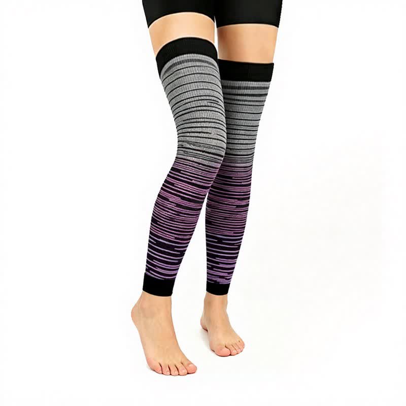 Gradient Stripe Thigh High Compression Sleeves(3 Pairs) - Purple - L/XL - image 1