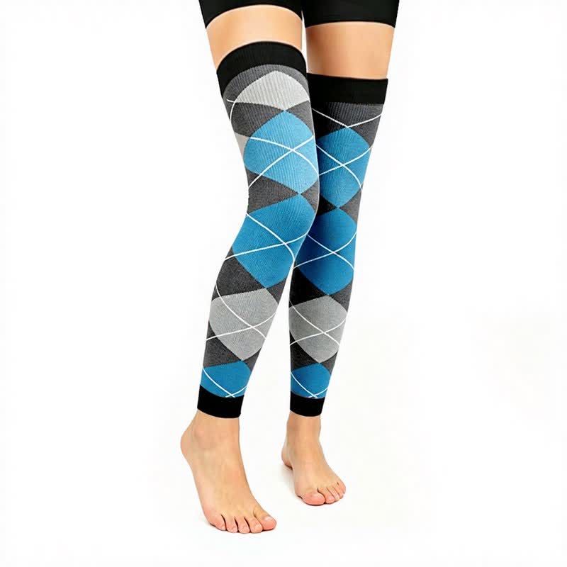 Gray Blue Colorblock Thigh High Compression Sleeves(3 Pairs) - Light Blue - L/XL - image 2
