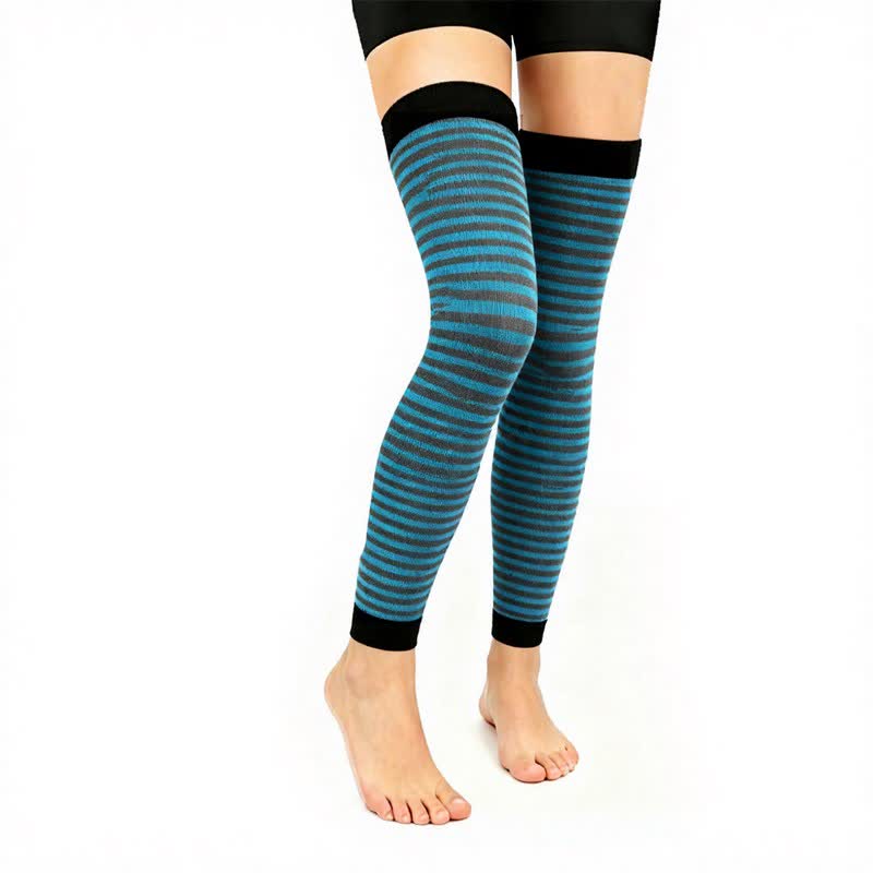 Gray Blue Colorblock Thigh High Compression Sleeves(3 Pairs) - Blue - L/XL - image 1