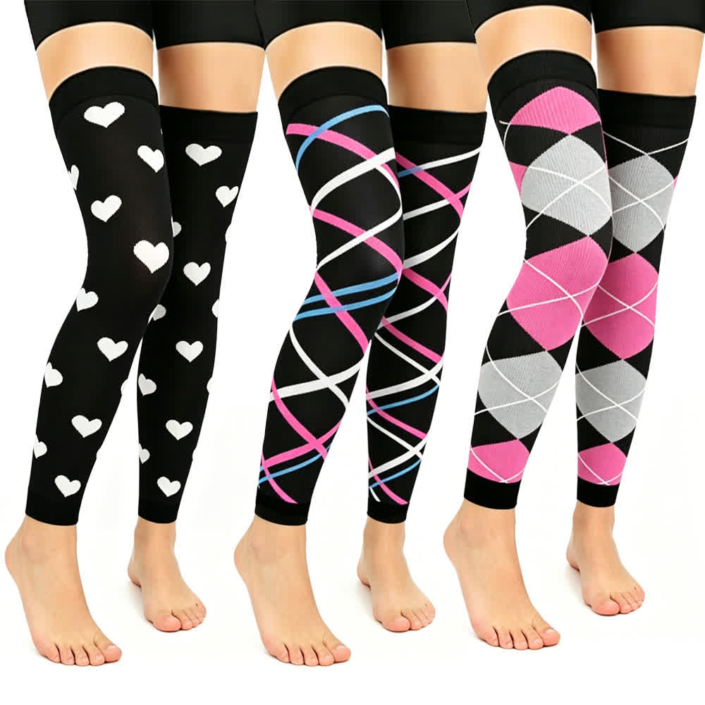 Black Pink Colorblock Thigh High Compression Sleeves(3 Pairs) - Multicolor - L/XL - image 0