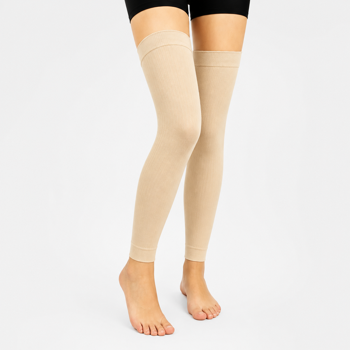 Solid Color Thigh High Compression Sleeves(3 Pairs) - Nude - L/XL - image 1