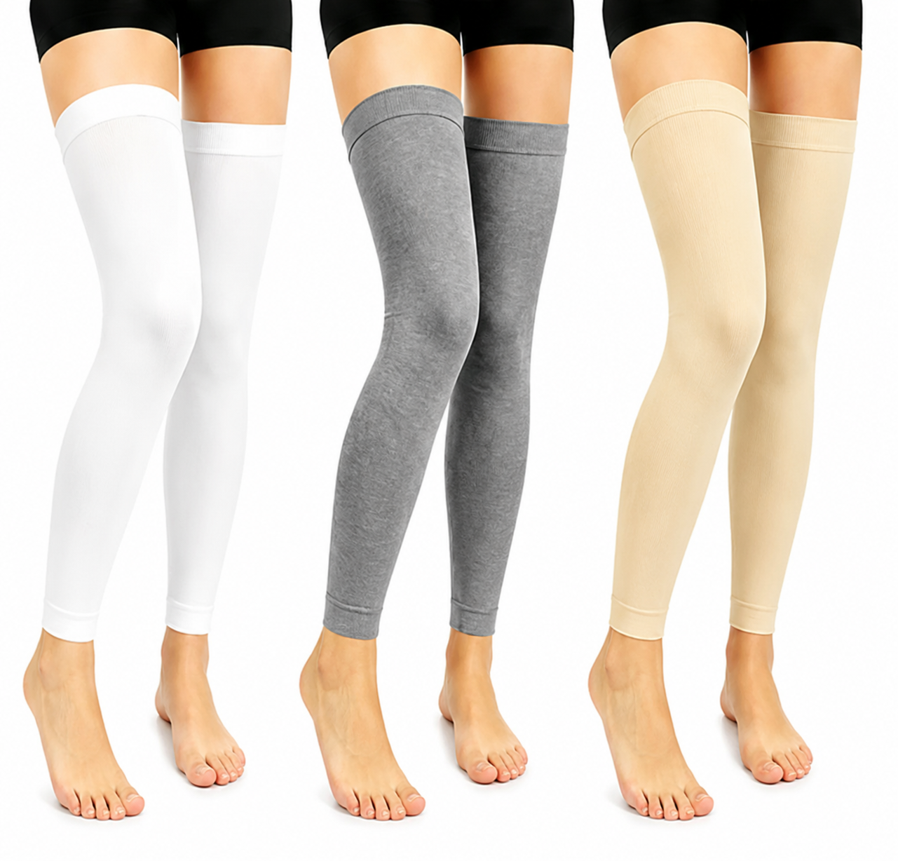 Solid Color Thigh High Compression Sleeves(3 Pairs) - Multicolor - L/XL - image 0