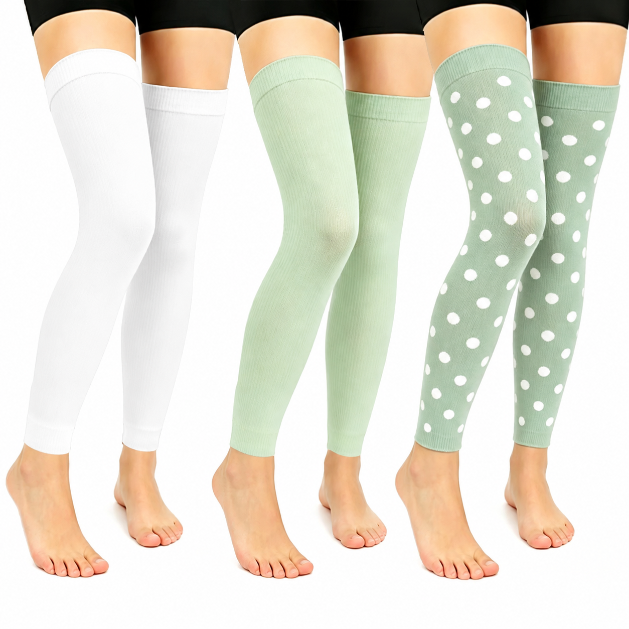 Green Polka Dots Thigh High Compression Sleeves(3 Pairs) - Multicolor - L/XL - image 0