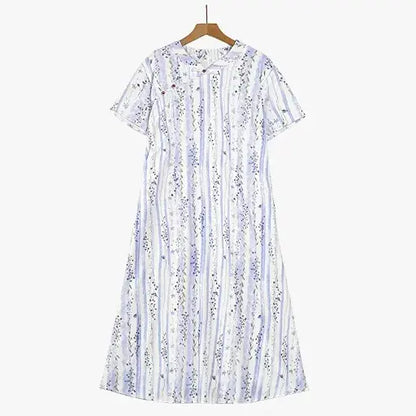 Plus Size Loose Floral Stripe Mandarin collar Summer Maxi Dress - Blue - 6XL - image 0