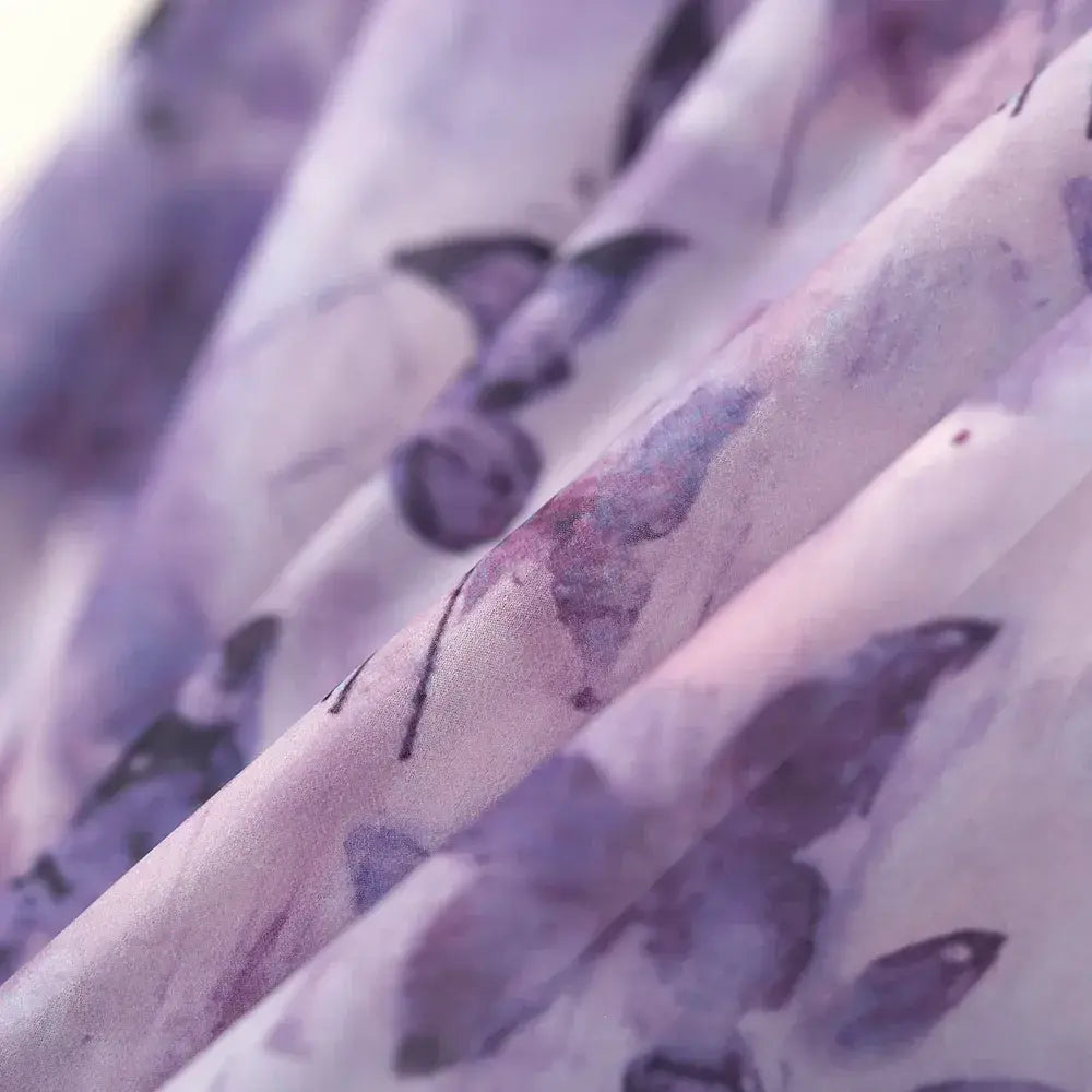 Plus Size Lavender Butterfly Print Black Lace Trim Asymmetrical Midi Slip Dress - image 5