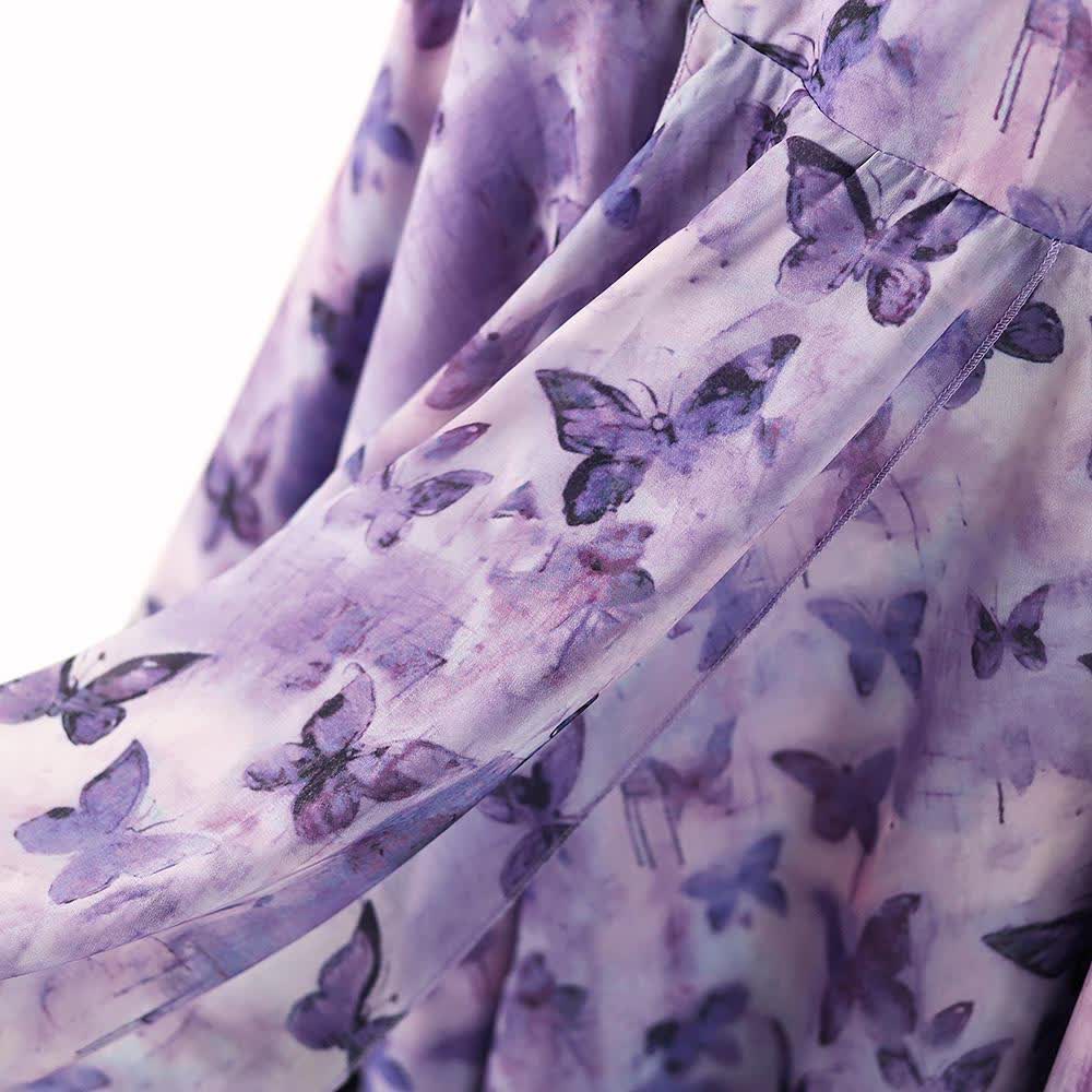 Plus Size Lavender Butterfly Print Black Lace Trim Asymmetrical Midi Slip Dress - image 4