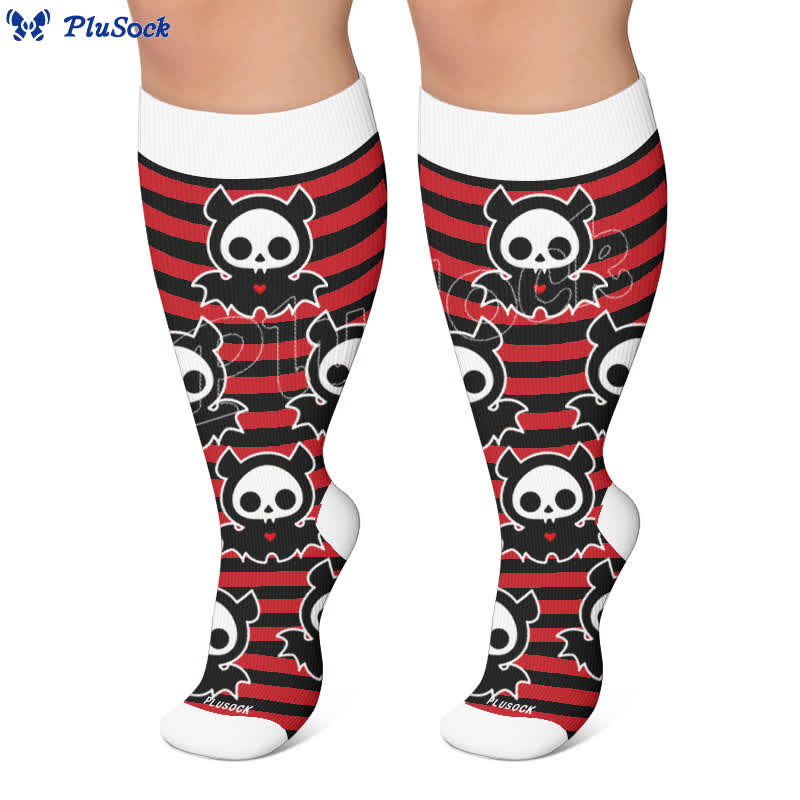 Plus Size Red Stripe Bat Skull Compression Socks - image 4