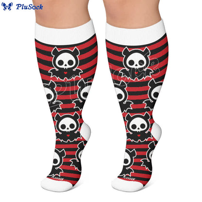Plus Size Red Stripe Bat Skull Compression Socks - image 4