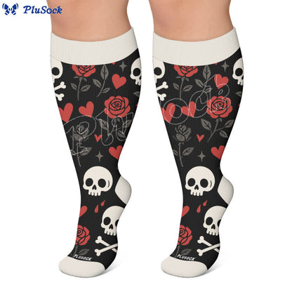 Plus Size Red Stripe Bat Skull Compression Socks - image 5