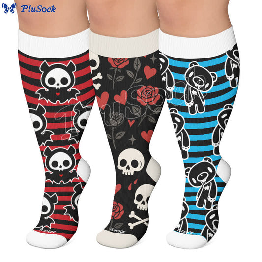 Plus Size Red Stripe Bat Skull Compression Socks - image 0