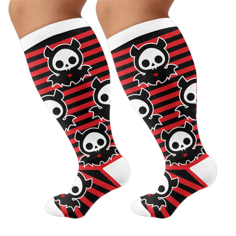 Plus Size Red Stripe Bat Skull Compression Socks - image 8