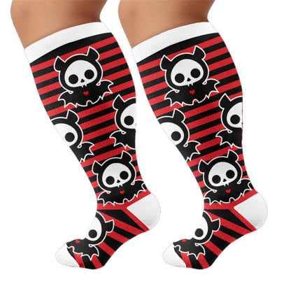 Plus Size Red Stripe Bat Skull Compression Socks - image 8