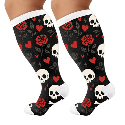 Plus Size Red Stripe Bat Skull Compression Socks - image 9