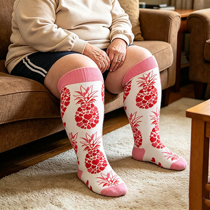 Plus Size Doodle Floral Compression Socks - Red - 4XL - image 1