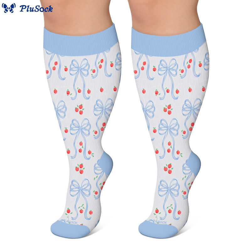 Plus Size Pink Bow Floral Compression Socks - image 9