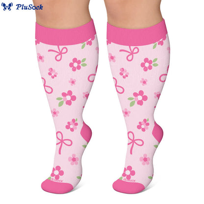Plus Size Pink Bow Floral Compression Socks - image 5