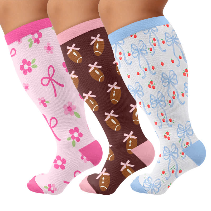 Plus Size Pink Bow Floral Compression Socks - image 4